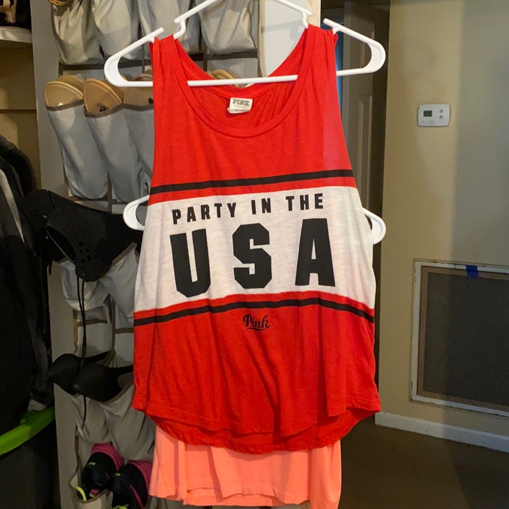 Pink tank top.